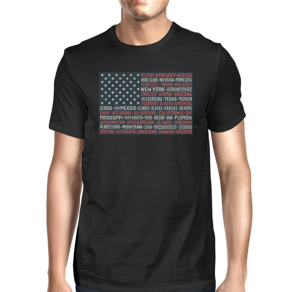 50 States US Flag American Flag Shirt Mens Black Cotton Graphic Tee